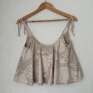 Kortni Jeane tan tropical print tie strap casual summer tankini swim top size sm